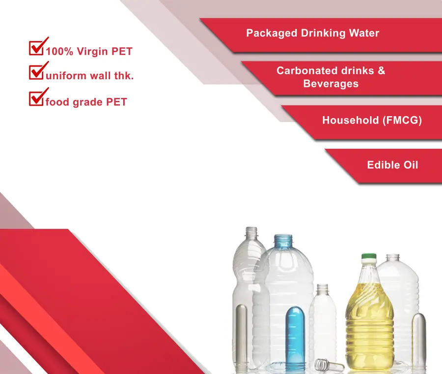 Range of PET preforms, bottles and caps manufactured by Astr PET Industries in Indore